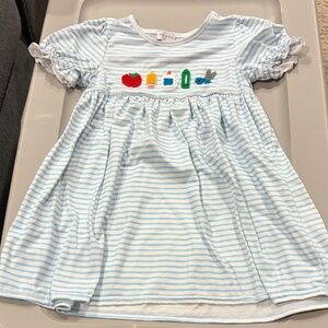 Charming Kids Striped Dress with Embroidery